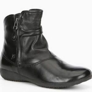 Josef Seibel Naly 24 Black Soft Glove Ruched Leather Ankle Boots Sz 40/US 9